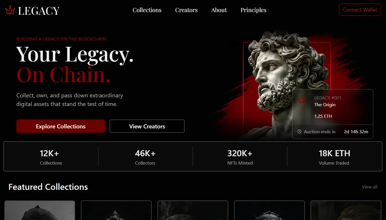 Legacy NFT marketplace homepage